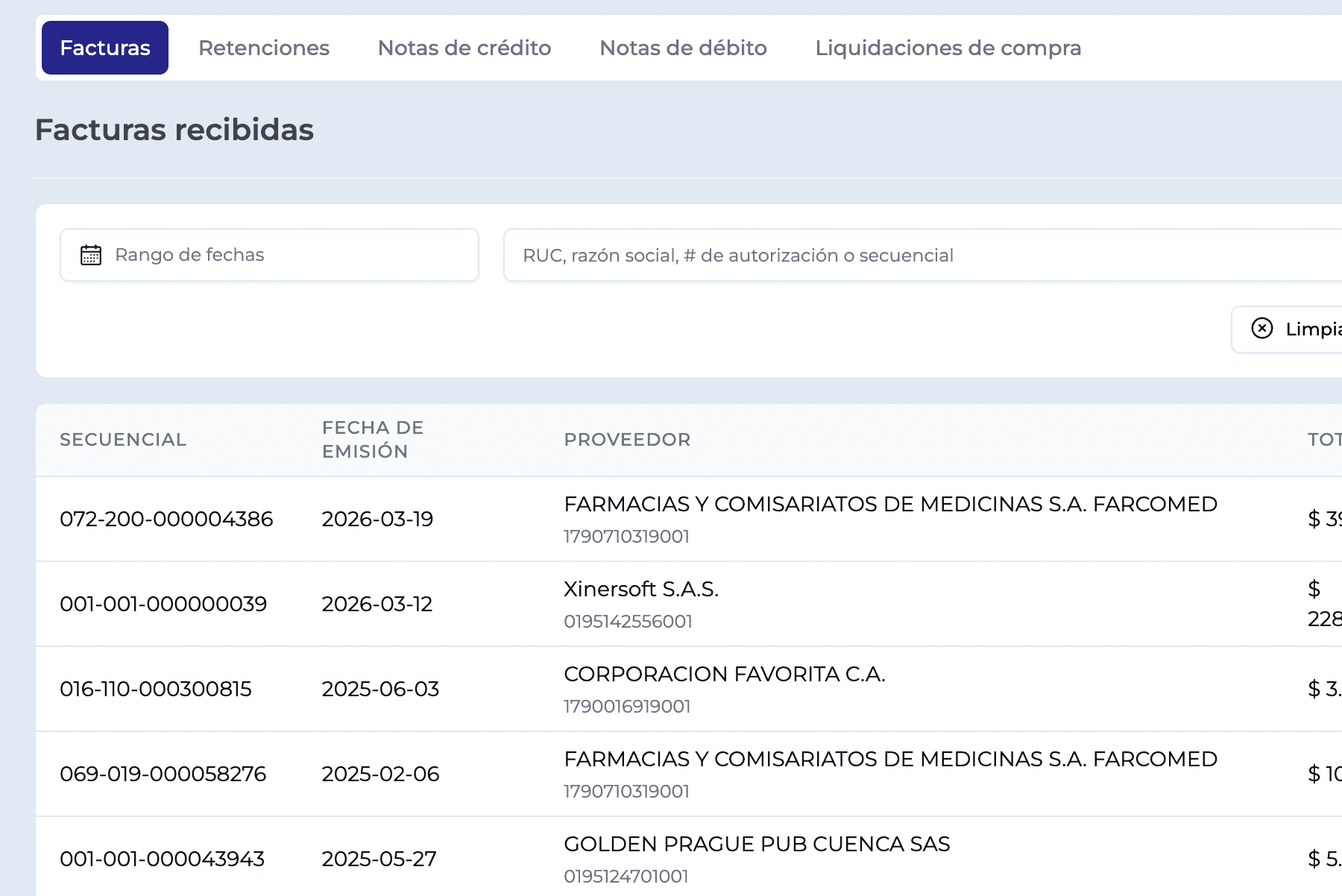 Emisión y recepcion de todos los comprobantes electrónicos