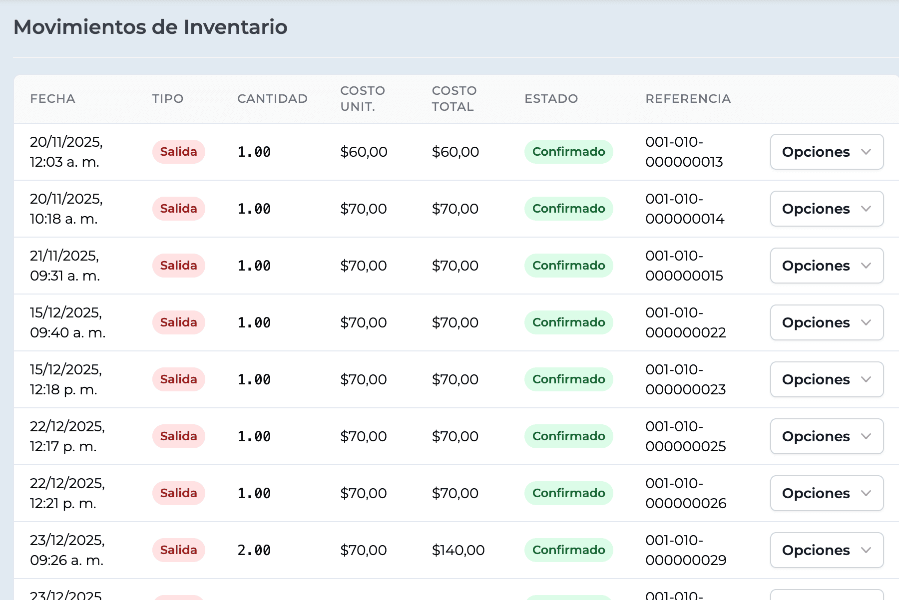 Actualización automática de inventario
